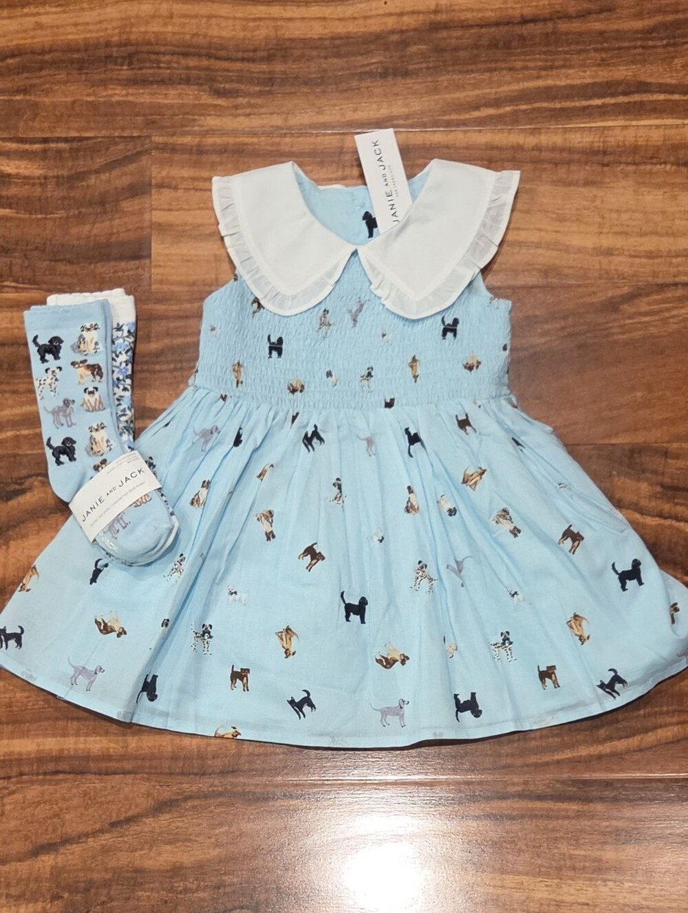 Janie and Jack NWT 18-24 Months Blue Dog Dress and 2-pack Socks
